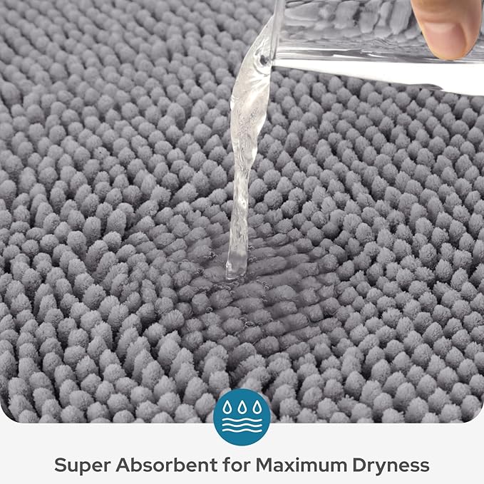 BYSURE Grey Bathroom Rugs Sets 3 Piece Non Slip Extra Absorbent Plush Chenille Soft Washable Bath Mats