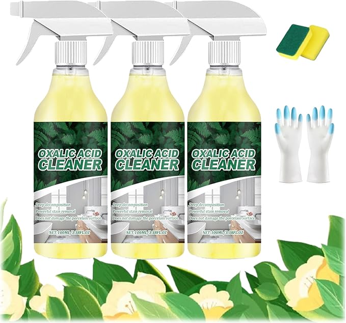 2026 Upgraded Oxalic Acid Cleaner Spray, Oxalic Acid Powerful Stain Cleaner, Powerful Stain Removal Spray for Bathroom, Multi-surface Rust Remover for Bathtub, Porcelain, Tiles (3PC)
