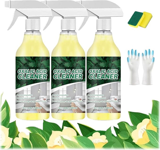 2026 Upgraded Oxalic Acid Cleaner Spray, Oxalic Acid Powerful Stain Cleaner, Powerful Stain Removal Spray for Bathroom, Multi-surface Rust Remover for Bathtub, Porcelain, Tiles (3PC)