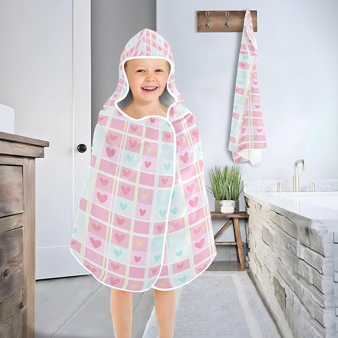 CEBUGI Colored Hearts Hooded Bath Towel for Kids Absorbent Soft Bath Towel Wrap with Hood 50x23.5in Pool Beach Shower Towel for Boys Girls