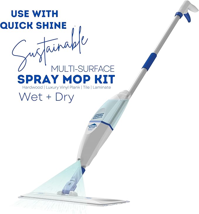 Quick Shine Spray Mop Refill Pad 6Pk 15"W x 5.5"D | Washable & Reusable | Dual Action Scrubbing Strips for Thorough Cleaning | Highly Absorbent Microfiber | Use w/Quick Shine Multi-Surface Spray Mop