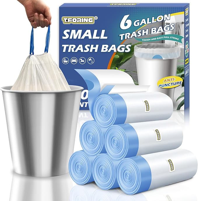 6 Gallon Trash Bags Drawstring 1.1 Mil - 120 Count Medium Garbage Bags,22.5 Liter Strong Plastic Trash Can Liners Unscented,Thick Waste Basket Bags for Home Bathroom Office Kitchen