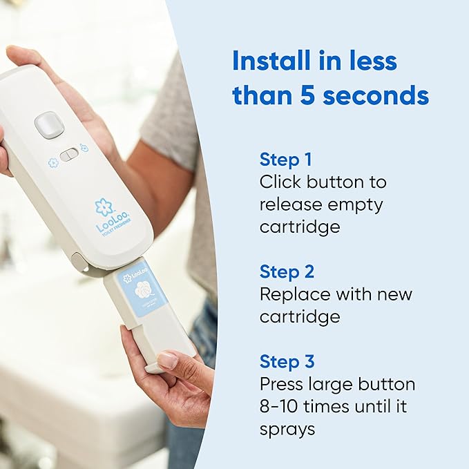 Loo Loo Touch Free Toilet Freshener Refills, Natural Essential Oils – Toilet Smell Eliminator, Bathroom Deodorizer, Air Freshener Spray for Bathroom, Clean Cotton Fragrance, 2.0 Fl Oz