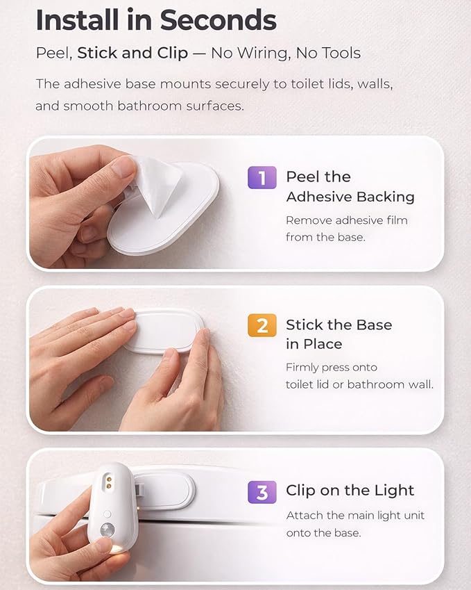 Self Cleaning UV Toilet Sanitizer and Night Light, Motion-Activated, USB Rechargeable, Adhesive-Mounted, 6-Color RGB Mode, IPX5 Waterproof for Shared Bathroom, Elderly & Pet(2pcs)