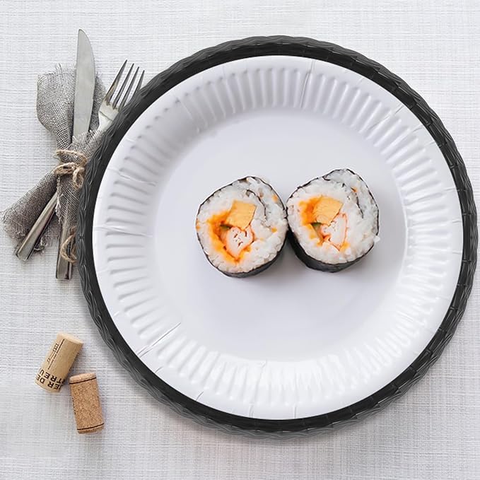 MIDELONG Reusable Plastic Paper Plate Holders, 9 Inch Round Paper Plate Holders Woven Paper Plate Holder Black Plastic Heavy Duty Supports for Party BBQ Picnic Supplies, Pack of 4