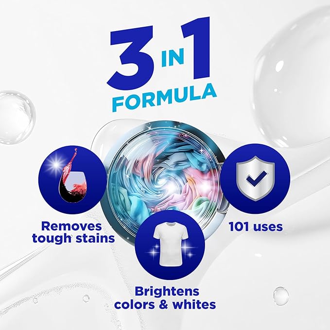 OxiClean Triple Action Versatile Stain Remover Powder, Use with Detergent, Removes Tough Stains like Grease, Blood and Grass, Brightens Colors and Whites, Chlorine Free, 6.5 lbs