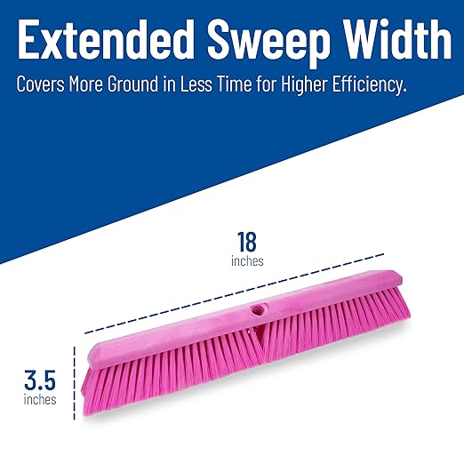 SPARTA Omni Sweep Plastic Push Broom Head, Heavy Duty, Industrial Broom With Color Code System For Outdoor, Indoor, Garage, Concrete, Patio, Kitchen, Bathroom, 18 Inches, Pink