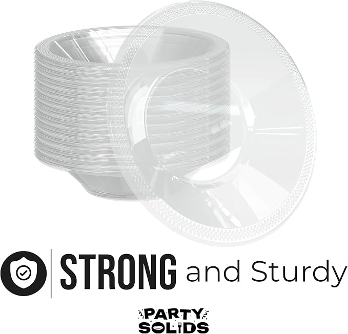 Party Solids 12 Oz Clear Plastic Bowls Disposable Bowls for Hot Food Soup 50 Pcs - For Soup, Salad, Cereal, Desserts & Party Supplies