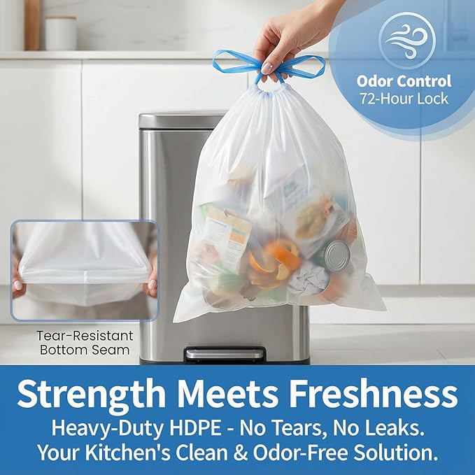 1.2 Gallon Mini Trash Bags Drawstring - 120 Count Thick Small Garbage Bags Unscented,White Trash Can Liners Strong Little Waste Basket Bags 4.5 Liter for Home Bathroom Office Car