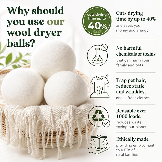 Wool Dryer Balls XL 4-Pack – Organic Wool Dryer Balls for Laundry Reusable, Natural Fabric Softener, Reduces Drying Time, Static, Wrinkles & Laundry Clumping