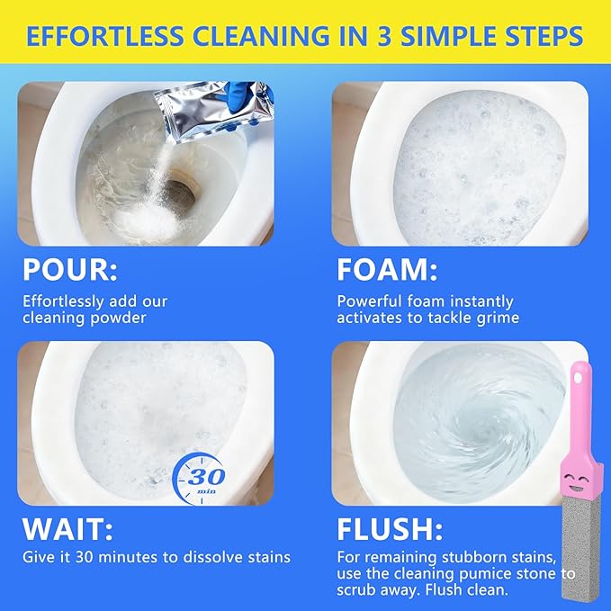 Foaming Toilet Bowl Cleaner Powder: Self-Activating Foam Toilet Cleaner for Deep Cleaning - Stain Remover for Bathroom