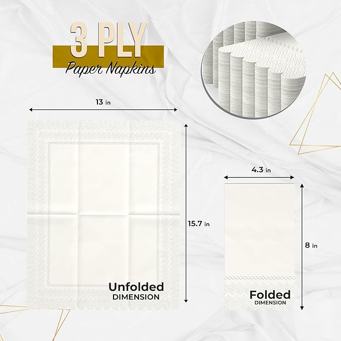 Party Solids Ivory Scalloped Napkins Disposable 100 Pcs 3-Ply Ivory Scalloped Dinner Napkins Disposable Decorative for Dinners & Parties, Paper Guest Towels for Bathroom & Party Supplies