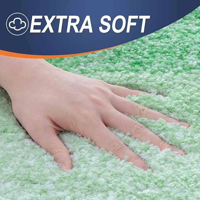 OLANLY Bathroom Rugs Sets 3 Piece, Soft Absorbent Microfiber Bath Mats and U-Shaped Contour Toilet Rug, Plush Shaggy Bath Mat Set for Bathroom (36"x24"+24"x16"+24"x20", Green)