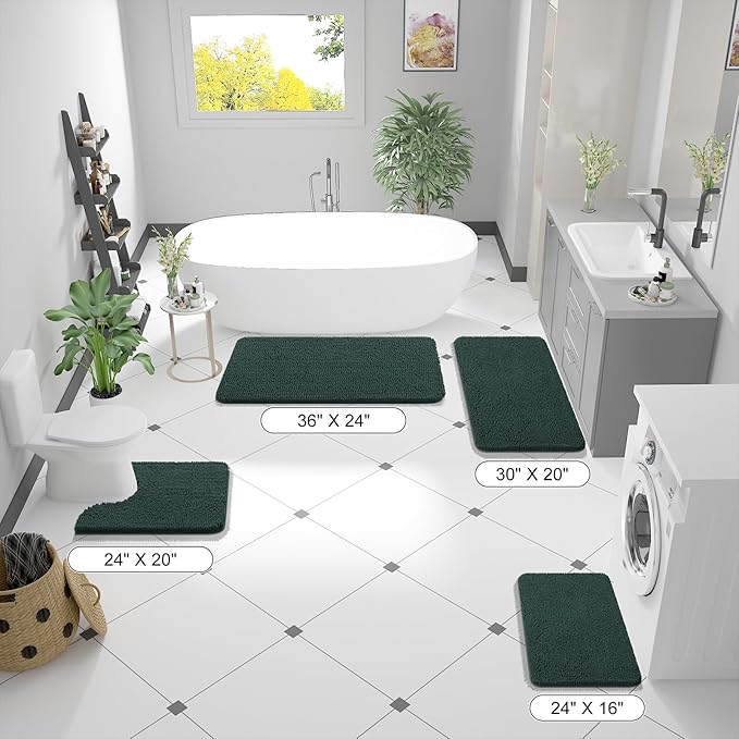 OLANLY Large Bathroom Rugs 70x46, Soft Absorbent Chenille Bath Rugs, Rubber Backing Quick Dry, Machine Washable Bath Mats for Bathroom Floor, Tub and Shower, Home Decor Accessories, Blackish Green
