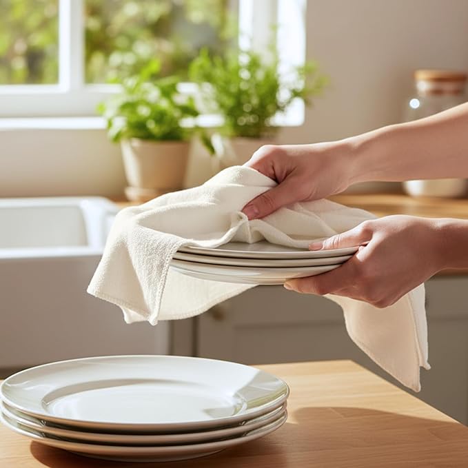 Flour Sack Shop Towels, Natural Cotton Cleaning Towels 14" x 12", Pack of 12 Reusable Absorbent Towels for Garage, Automotive, Workshop, Kitchen Cleaning, Polishing, Dusting & Multi-Purpose Use