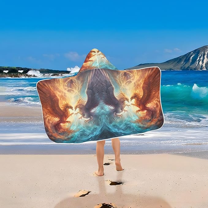 Hooded Towel for Kids Ice and Fire Phoenix in Space Beach Wrap Bath Towels 50x23.5in