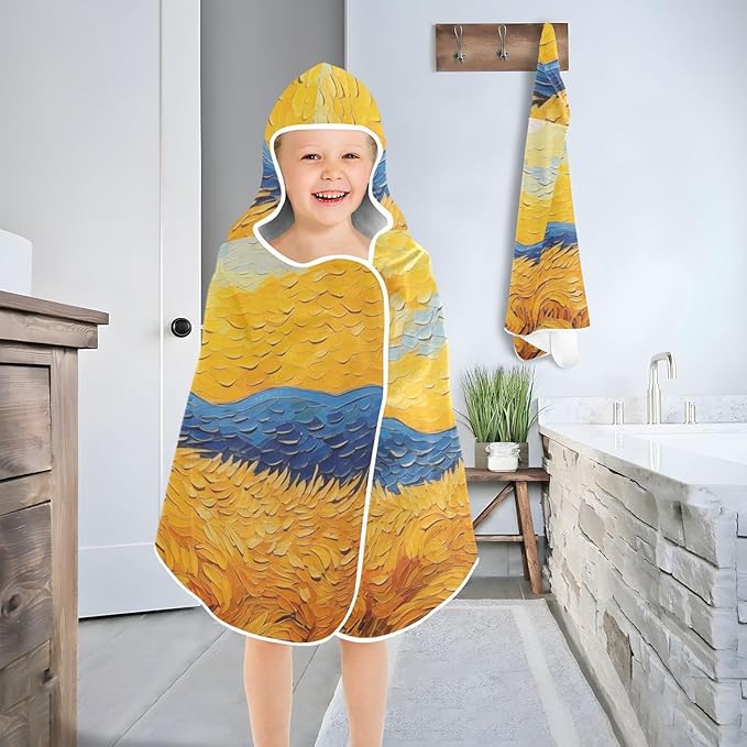 Hooded Towel for Kids Wheat Field Painting Beach Wrap Bath Towels 50x23.5in