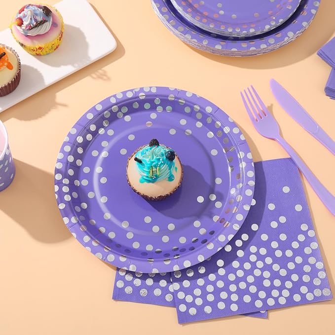 Purple Party Decorations, 168Pcs Purple Plates and Napkins Party Supplies, Lavender Birthday Plates Serves 24, Birthday Decorations for Mardi Gras, Graduation, Mothers Day