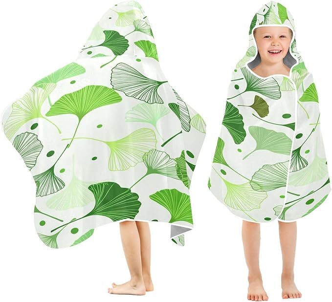 CEBUGI Ginkgo Leaves Hooded Bath Towel for Kids Absorbent Soft Bath Towel Wrap with Hood 50x23.5in Pool Beach Shower Towel for Boys Girls