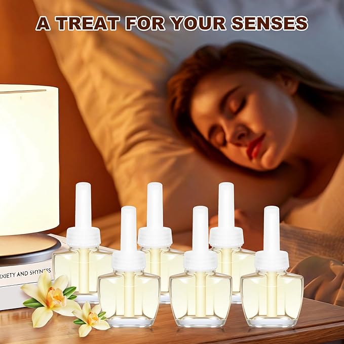 Plug In Air Freshener Refills for Home, Vanilla Scent for Kitchen & Bathroom, Office, 6 Count Plug Refills, Compatible with Air Wick & Glade, Not Include Glade Plus