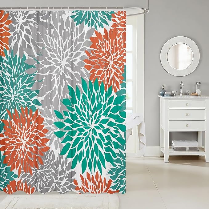 Feelyou Daisy Bath Curtain Kids Botanical Floral Printed Shower Curtain Boys Decor Natural Theme Bathroom Shower Curtain Set Garden Plants Design Grey Green Kids Bathroom Accessories 72"x84"