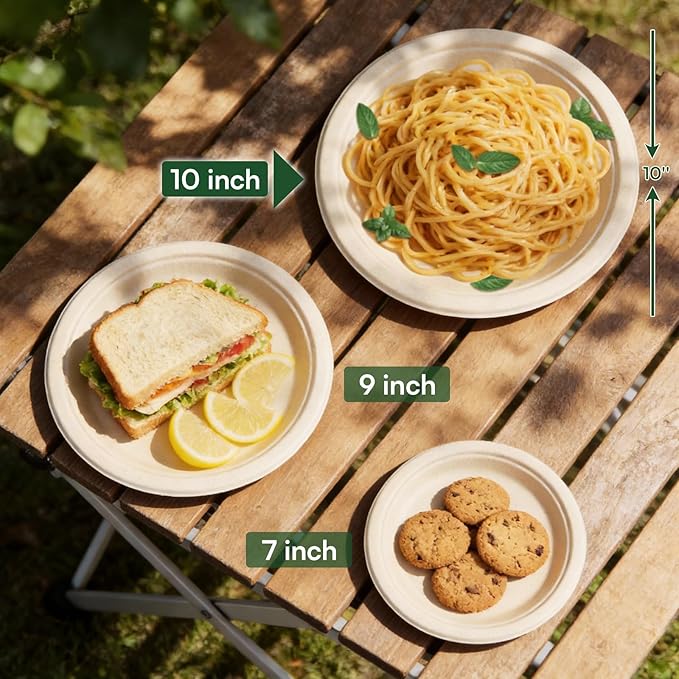 Disposable Paper Plates 10 Inch, 100% Compostable Plates 100 Pack, Eco-Friendly, (PFAS-Free) Biodegradable Sugarcane Bagasse Dinner Plates for Dessert, Cake, Appetizer (Microwave Safe) (BPI Certified)