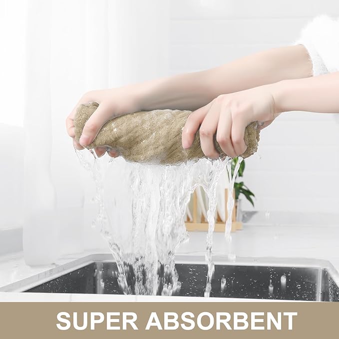 Homaxy Premium Cotton Kitchen Towels 16"x 28", Large Natural Ring Spun 390 GSM Dish Towels, Super Absorbent Terry Kitchen Hand Towels, Soft Tea Towels with Hanging Loop, Tan Check Design, 4 Pack