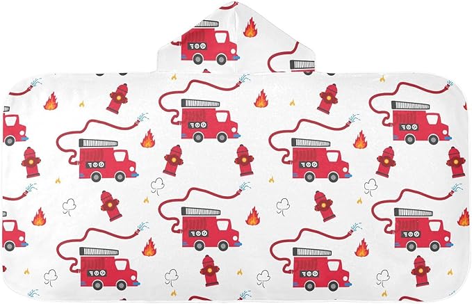 susiyo Kids Hooded Bath Towel Fire Truck Beach Towel for Kids 23.5 x 50 Inch Microfiber Soft Absorbent Quick Dry Bath Swim Pool Towel Wrap Poncho Bathrobe with Hood for Kids Toddler