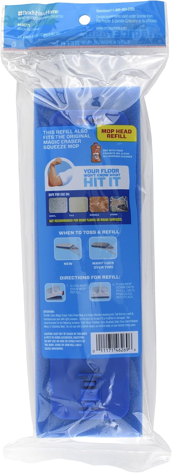 Mr. Clean Magic Eraser Extra Power Floor Mop Foam Refill Head with Water-Activated Micro-Scrubbers, White/Blue