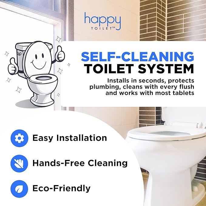 Happy Toilet Cleaner Deuce - Compatible w Kohler Toilets & Canister Flushing Systems - Automatic Toilet Bowl Cleaner 5-Pack - Easy to Install Toilet Tablet Holder, Self-Cleaning Toilet System