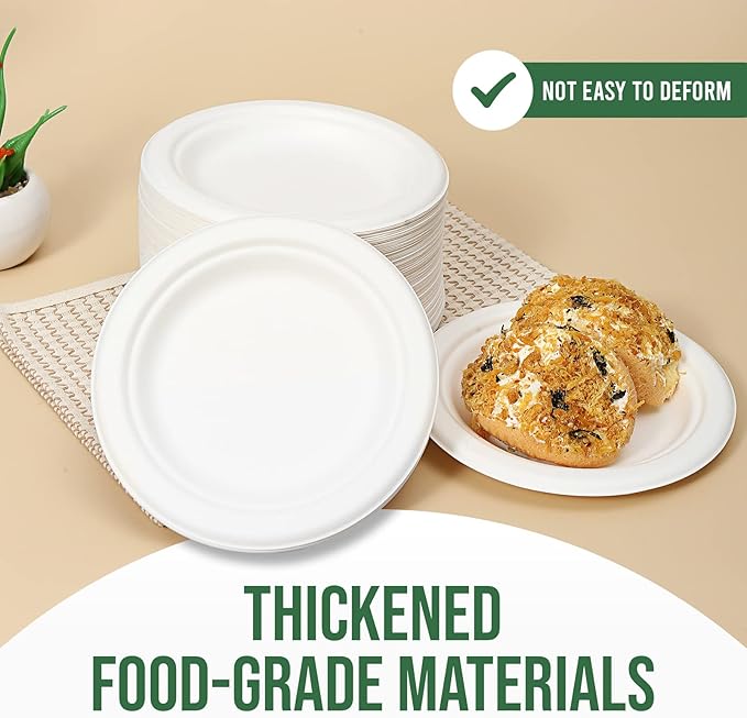 TaidMiao Dessert Plates, 100 Pack Small Paper Plates, Paper Plates 6 Inch – 100% Compostable Plates, Water & Oil Proof Disposable Plates, Microwavable Perfect Paper Plate For Party - White