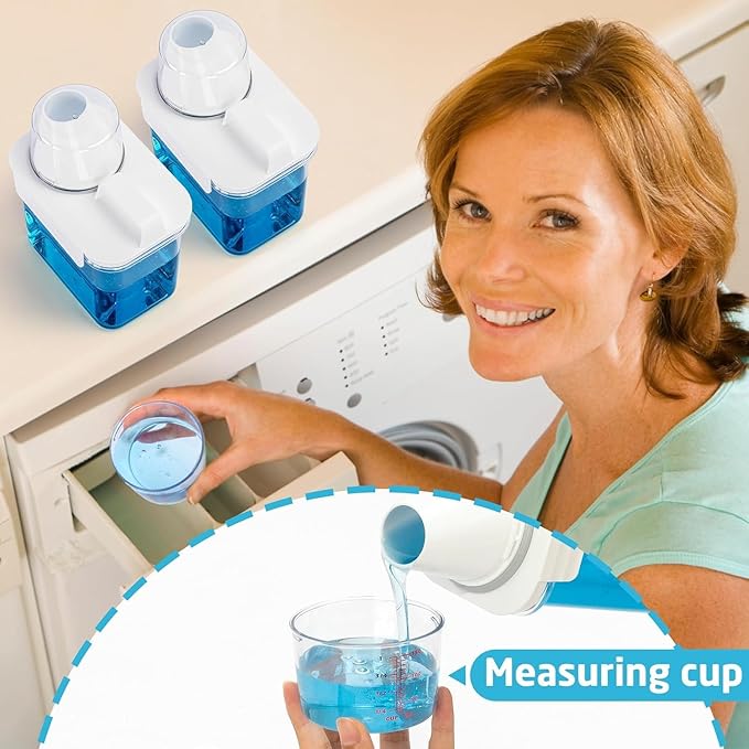 Laundry Detergent Dispenser-2 Pack, 51 oz Detergent Dispenser with 4 Removable Labels, Laundry Soap Dispenser for Laundry Room Organization and Storage, BPA Free & PET Plastic Clear