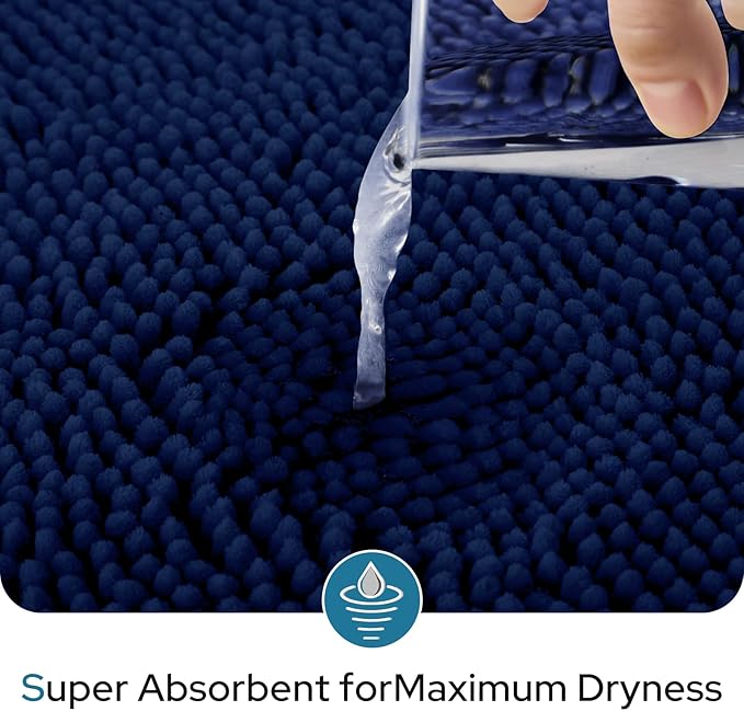 BYSURE Navy Blue Bathroom Rugs Sets 3 Piece with Toilet Lid Cover Non Slip Extra Absorbent Plush Chenille Soft Washable Bath Mats