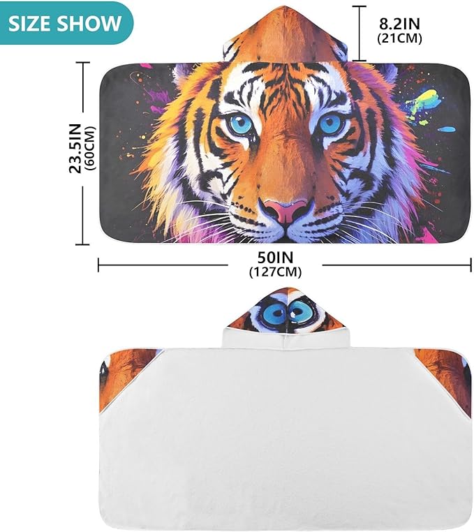SUABO Kids' Bath Towels Colorful Tiger Hooded Towels for Boys Girls,Toddler Towels Multi-Purpose for Beach,Pool and Bathroom,23.5" x 50", Soft and Highly Absorbent