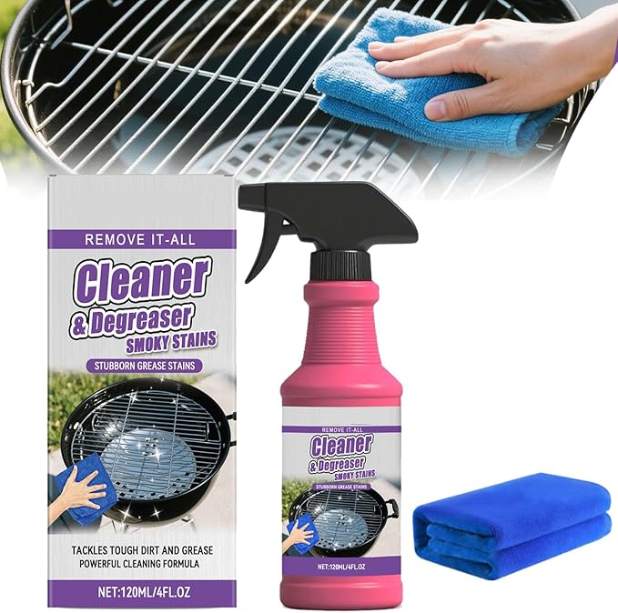 Cleaner and Degreaser Smoky Stains, Fast-Acting Heavy-Duty Grill Degreaser Spray,BBQ Cleaner and Degreaser, Remove It All Cleane𝐫 and Degrease𝐫, For Outdoor Grills(120ml)
