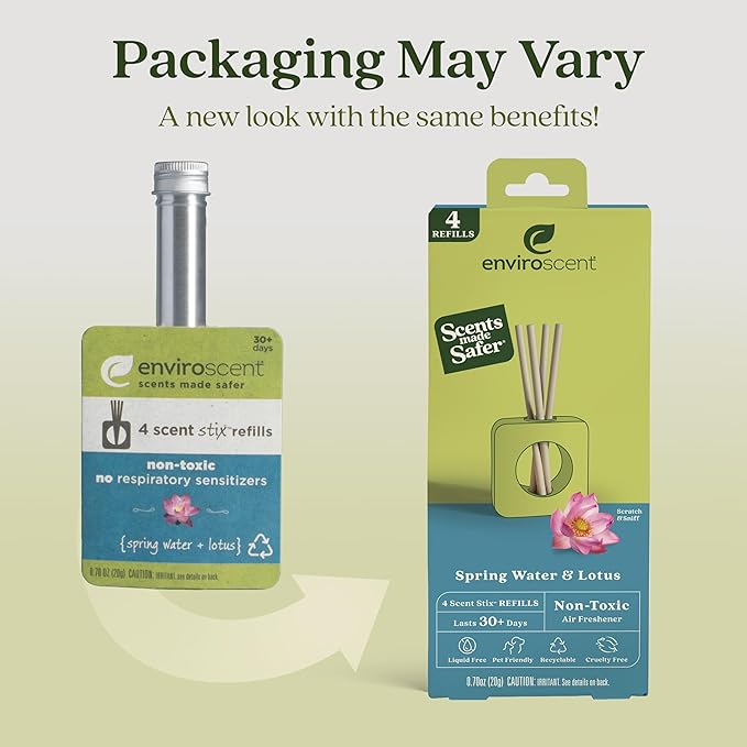 Enviroscent Non-Toxic Air Freshener Scent Stix™ Refills - Compatible with Enviroscent Scent Stix™ Liquid-Free Diffuser Kit - Fragrance Lasts Up to 60 Days - Spring Water & Lotus (Pack of 2)