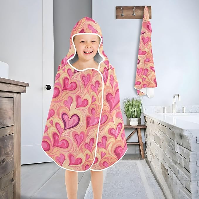 Kids Hooded Towels Pink Valentines Hearts Swimming Beach Towel 23.5" x 50" Bath Towel for Boys Girls 21216516