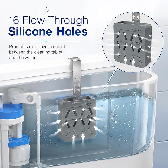 Toilet Tank Tablet Holder, Adjustable Silicone Toilet Tablet Holder for Inside Tank, Toilet Bowl Cleaner Holder, Toilet Tank Cleaner Caddy Basket, Helps Reduce Residue Buildup & Flapper Jams - Grey
