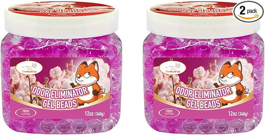 2 Pack Odor Eliminator Gel Beads, 12 oz, Air Freshener Beads for Home & Car, Pet Odor Eliminator for Bathroom, Closet, Pet Area & RVs, Long-Lasting Natural Fresh Cotton