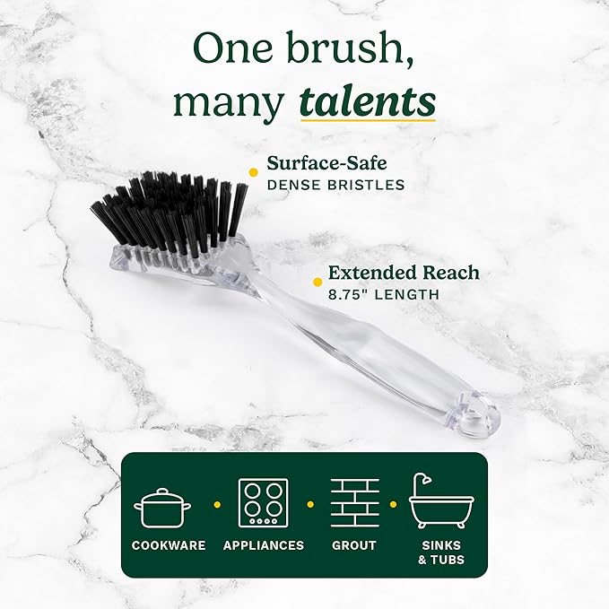 Cuisinart Dish Brush with Handle 2 Pack – Kitchen Scrub Brush for Dishes, Pots & Pans, Non-Scratch Dish Scrubber, Firm Bristles for Sink & Cookware, Comfortable Grip for Everyday Cleaning