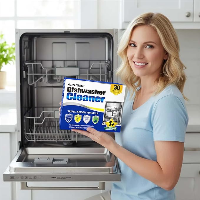 Dishwasher Cleaner Tablets,20g 30-Count Deodorizing Pods (15-Month Supply) - Heavy-Duty Descaler Removes Limescale, Minerals, Grease & Odors, Lemon Scent