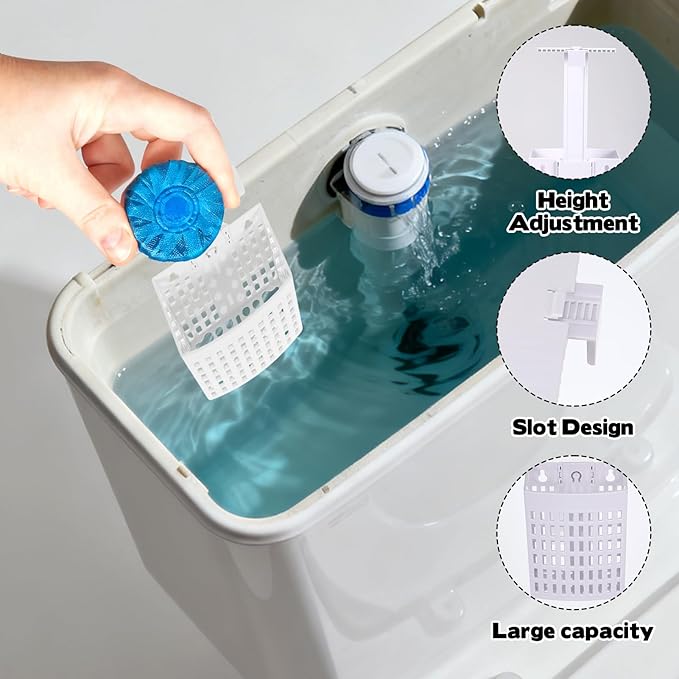 2PCS Toilet Tank Cleaning Tablet Holder, Hanging Holder with Adjustable Hook to Hang Toilet Cleaner Box, Can Collect Residue Inside the toilet, White