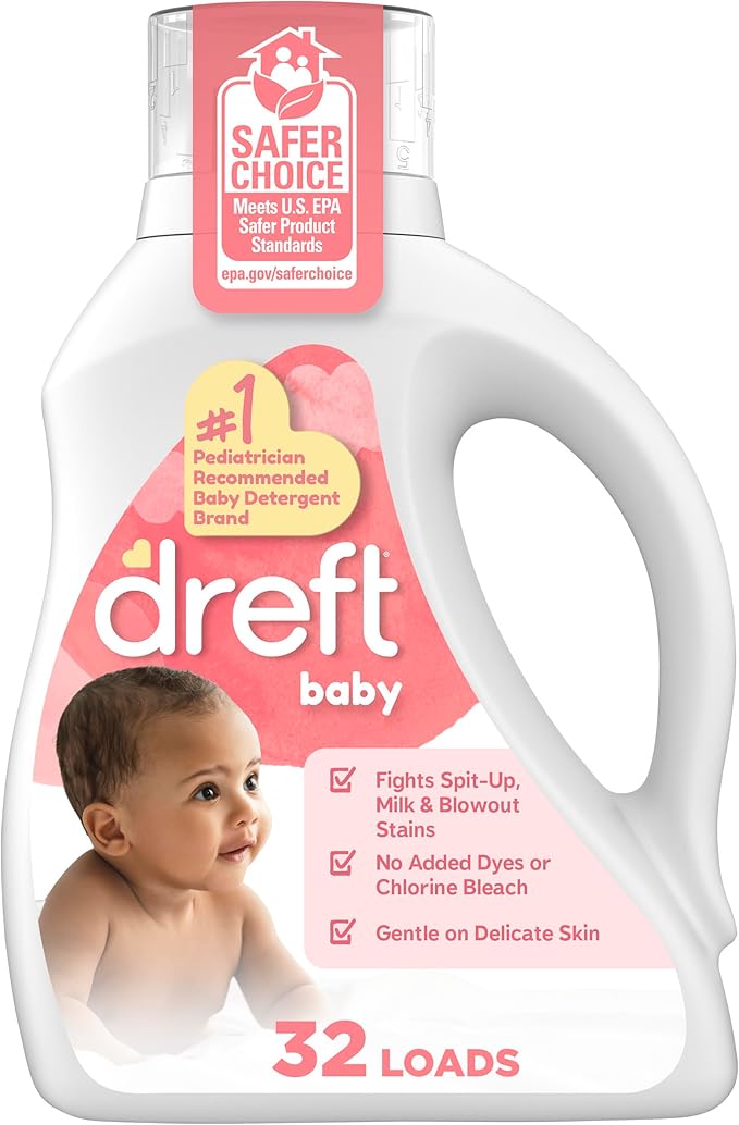 Dreft Baby Liquid Laundry Detergent, Gentle on Sensitive Skin Laundry Soap, 42 fl oz, 32 Loads (Packaging May Vary)