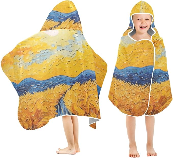 Hooded Towel for Kids Wheat Field Painting Beach Wrap Bath Towels 50x23.5in