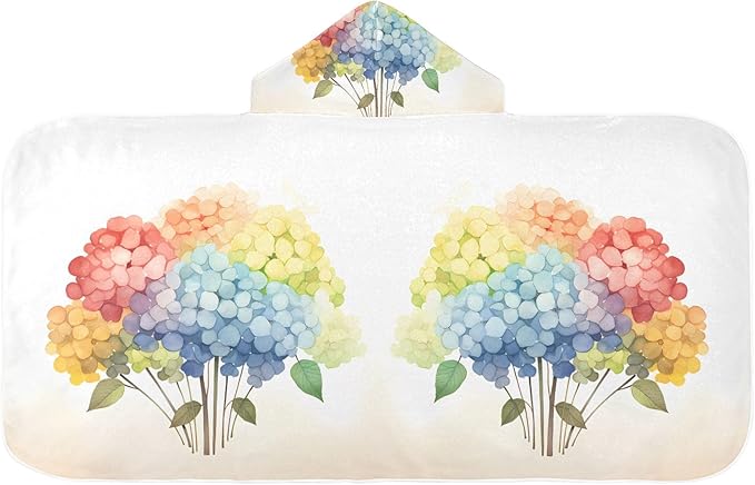 Hooded Towel for Kids Rainbow Hydrangea Pattern Beach Wrap Bath Towels 50x23.5in