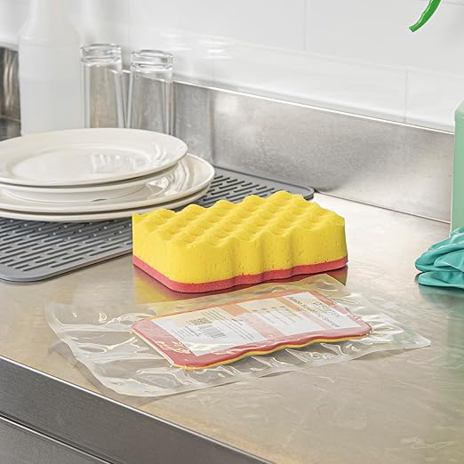 Restaurantware Sponge and Scouring Pad Combo 1 Count 7.4 x 5.1 x 1.9 Inches Plastic Multi-Surface Scrubber Flexible Cleaning Sponge for Commercial Kitchens
