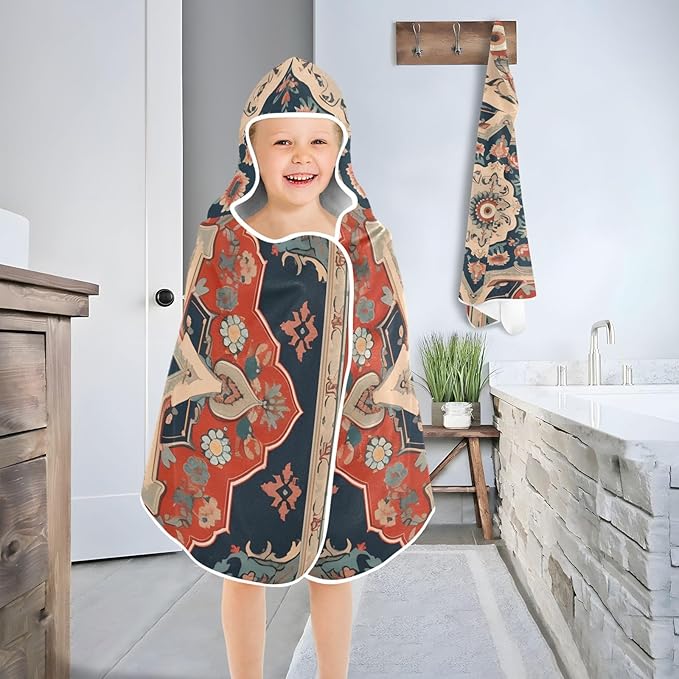 Hooded Towel for Kids Fantanbulas Tribal Floral Beach Wrap Bath Towels 50x23.5in
