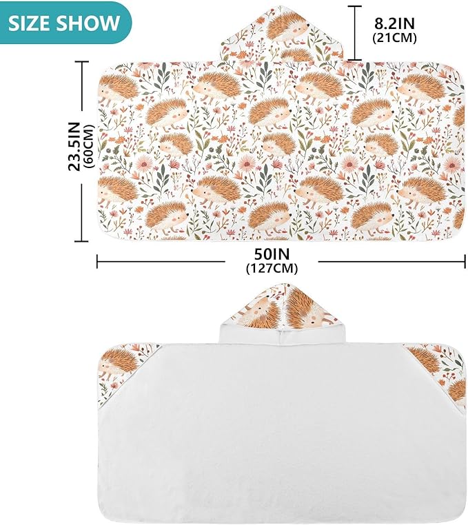 Beach Towels for Kids Funny Hedgehog White Hooded Beach Bath Towel Absorbent Bathing Suit for Girls