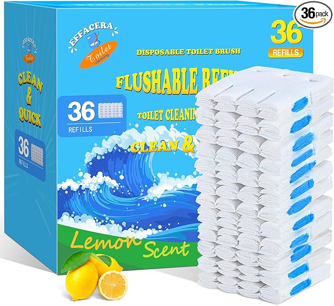 Effacera 36 Refills Disposable Toilet Bowl Paper Bulk Toilet Fresh Flushable Refills for Bathroom Toilet Brush Accessories Supplies Starter Kit