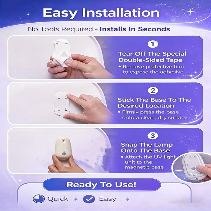 Self Cleaning UV Toilet Sanitizer and Night Light, Toilet Sanitizer and Night Light, Smart Easy Tool-Free Installation for Restroom, Washing Machine, Cabinet (2 Pcs)